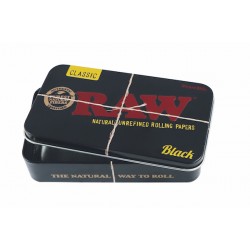Raw black tin box to keep rolling papers, lighters, filters etc