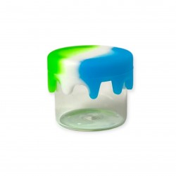Glass and Silicone Jar with Drip lid - blue, white and green